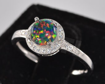 Vintage natuurlijke opaal ring-14K witgoud vermeil ring engagement belofte ring oktober Birthstone-elegante verjaardag verjaardagscadeau voor haar
