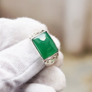 Green Onyx Gemstone Solid 925 Sterling Silver Designer Handmade Ring Jewelry- May Birthstone