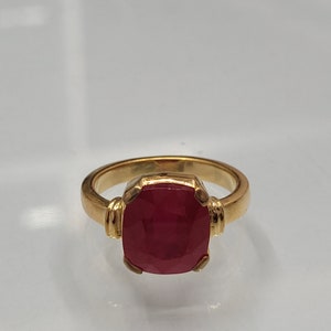 Certified 5Ct Ruby Ring, 925 Solid Sterling Silver Ring, Beautiful Cushion Cut Red Ruby Gemstone Ring, 14K Yellow Gold Plated, Women Ring