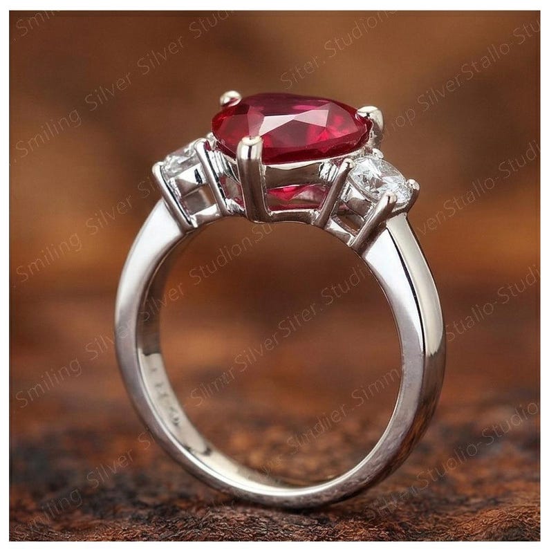 Gold Heart Ruby Ring, Diamond Accent Anniversary Gift for Her, Romantic Fine Jewelry image 6
