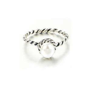 White Pearl Ring, Floral Design Ring, Round Fresh Water Pearl Ring, June Birthstone Ring, 925 Sterling Silver, Gift for Her, Handmade Ring