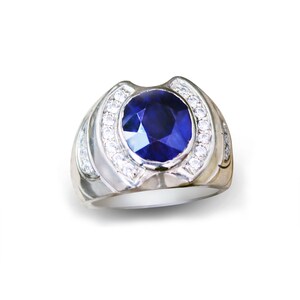 Royal Blue Natural Blue Sapphire 925 Sterling Silver Natural Blue Sapphire Ring MEN Ring Anniversary Gift for Him, Heavy Men&#39;s Silver Ring