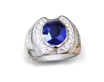 Natürlicher Blauer Saphir Ring, 925 Sterling Silber Geschenk für Ihn
