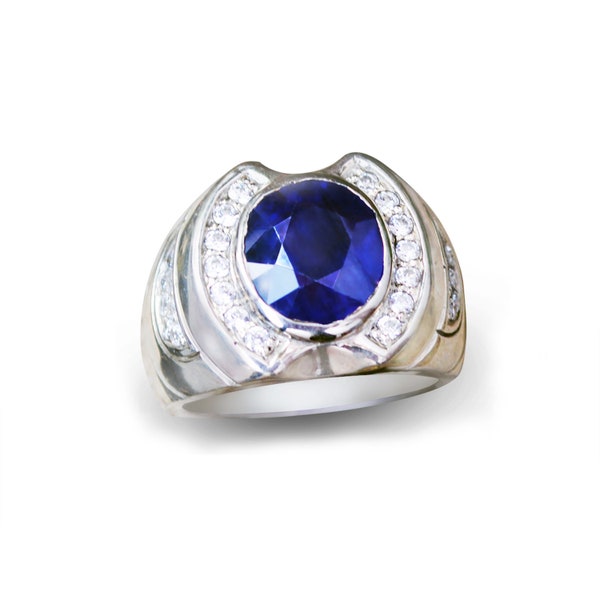 Ring met natuurlijke blauwe saffier, 925 sterlingzilver jubileumcadeau voor hem