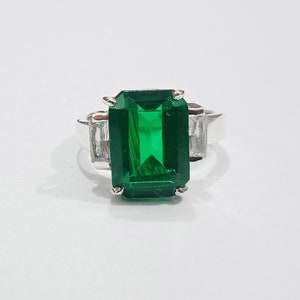 Natural Emerald Ring- Sterling Silver Ring- Vintage Emerald Engagement Ring- Promise Ring- May Birthstone- Anniversary Birthday Gift For Her