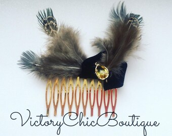 Feather hair comb Feather hair clip Feather hair accessories Wedding hair accessories Party hair accessories Bridesmaid hair comb Bohemian