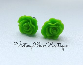 Green roses earrings Chartreuse earrings Green Yellow roses earrings Lime flower earrings Botanical earrings Floral jewelry Girls present