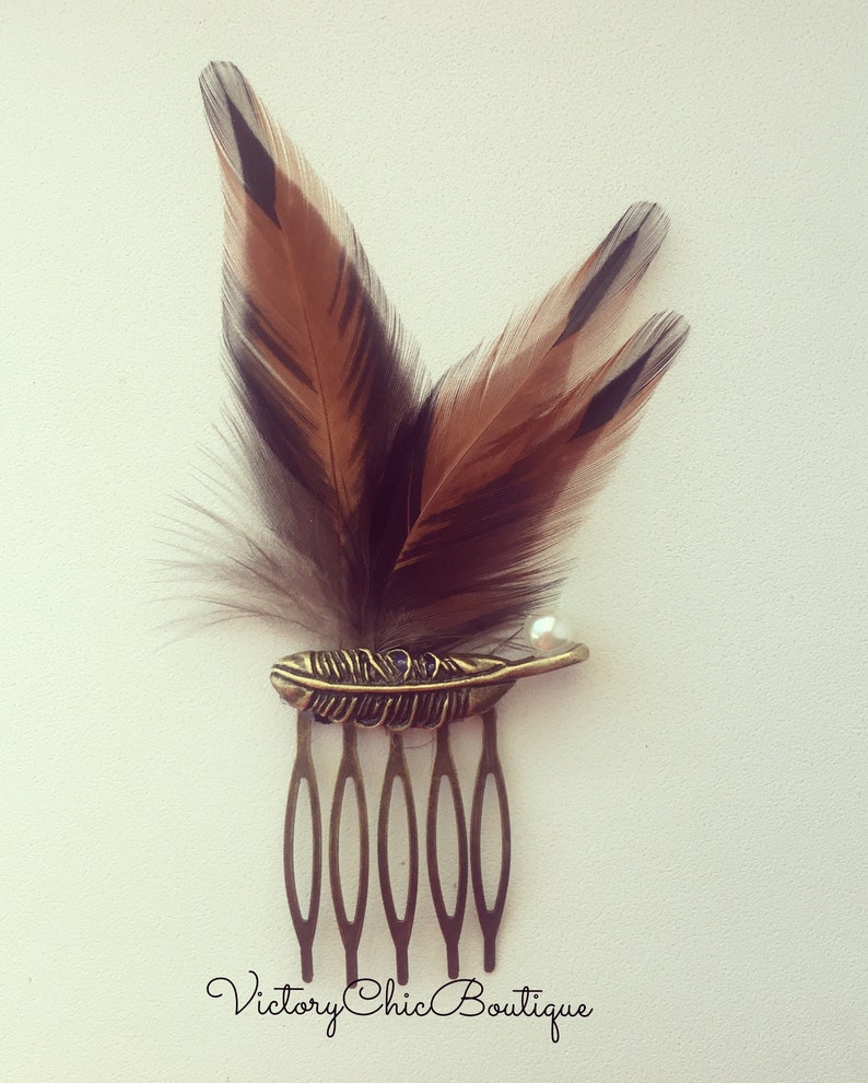 Feather hair comb Brown Max Washington Mall 74% OFF Black feather com