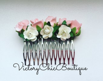 Blush pink hair comb Flower hair comb Wedding hair comb Bridal hair comb Pink white roses hair comb Powder roses Hair accessories for women