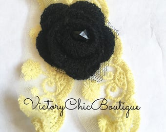 Yellow hairband Black knitted flower hairband Girls haiband Greek hairstyle Hair accessories for women Girls hair accessories Vintage Bridal
