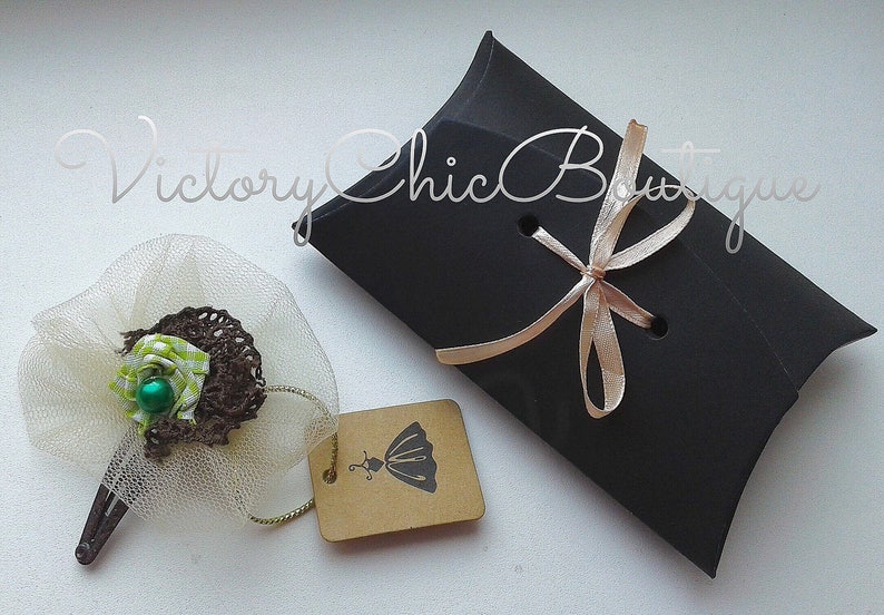 Hair bow Tulle hair bow Green bead hair clip Brown yarn hair clip Checked hair clip Statement hair bow Girls hair bow Hair accessories Gift