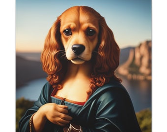 Cavapoo Mona Lisa huisdier portret - kunst aan de muur canvas