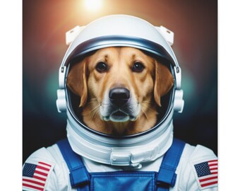 Golden Retriever Astronaut huisdier portret - kunst aan de muur canvas