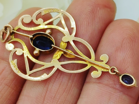 Vintage Deep Blue Sapphires Necklace Pendant Stam… - image 8