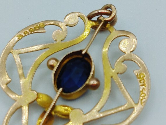 Vintage Deep Blue Sapphires Necklace Pendant Stam… - image 6