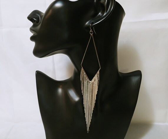 Vintage Jewelry Silver Tone Mesh Tassel Earrings -