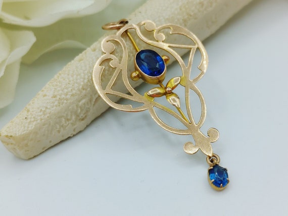 Vintage Deep Blue Sapphires Necklace Pendant Stam… - image 1
