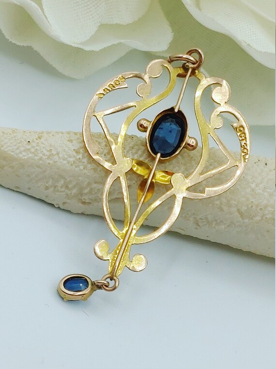 Vintage Deep Blue Sapphires Necklace Pendant Stam… - image 4