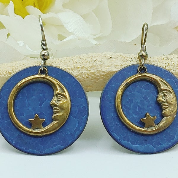 Brass Moon and Stars Earrings Etsy