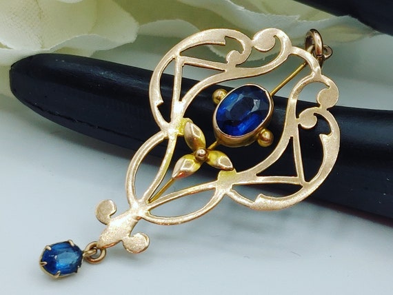 Vintage Deep Blue Sapphires Necklace Pendant Stam… - image 2
