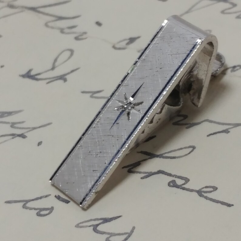 Anson Sterling Silver Tie Bar Diamond Burst Accent Vintage Etsy
