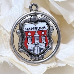 Vintage Hamburg Germany Coat of Arms Pendant or Charm Stamped 800 Sterling Silver - Germany Heritage Souvenir Memorabilia - Measures 3/4&quot;