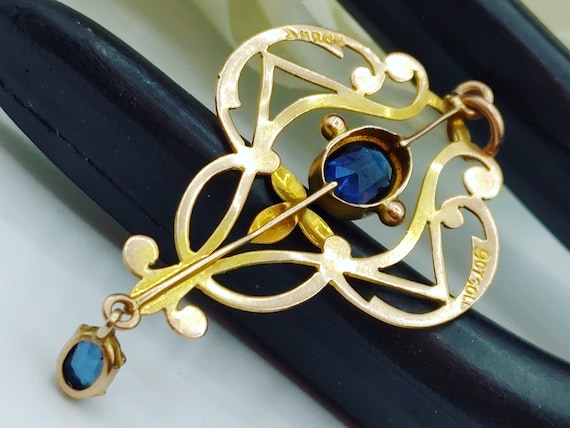 Vintage Deep Blue Sapphires Necklace Pendant Stam… - image 3