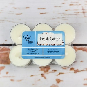Fresh Cotton 6-Pack Tealights // Earthy Scented | Soy Tea Lights | Highly Scented | White Tealights | Homemade Candles |  Tea Lights
