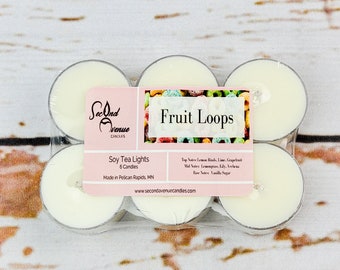 Fruit Loops 6-Pack Tealights // Food Scented | Soy Tea Lights | Highly Scented | White Tealights | Homemade Candles |  Tea Lights