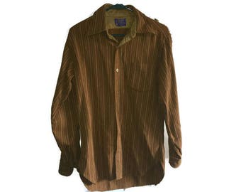 Pendleton 100% Pure Virgin Wool Brown Striped Shirt M Medium Vintage VTG Stripes