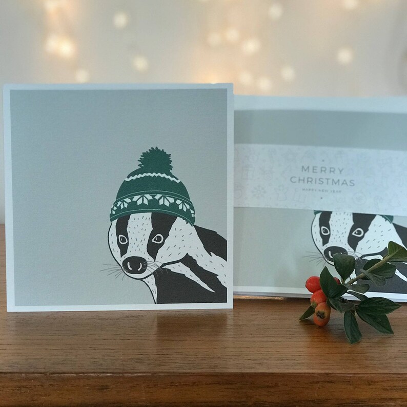 Festive Badger Christmas Cards and Envelopes Pack of 4 image 6