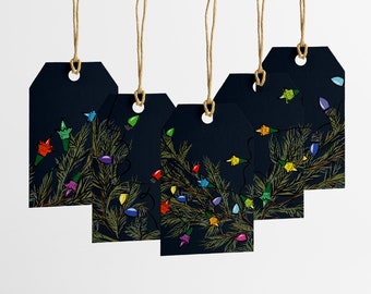 Retro Christmas Tree Lights Gift Tag (Pack of 5)