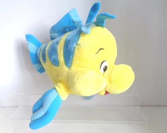 Vintage Disney Ariel Little Mermaid Large Flounder Fish Soft Plush Toy 13 inch