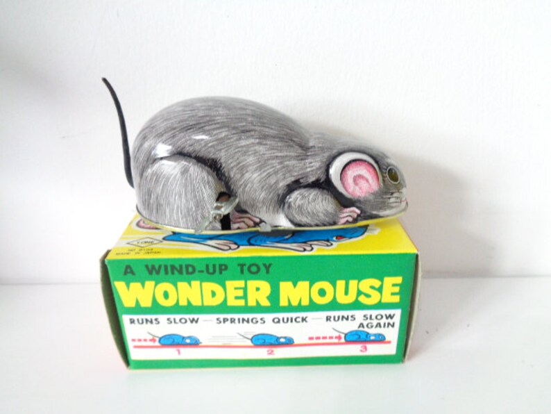 Vintage Tinplate Wind up Wonder Mouse Toy by YONE Made in Etsy