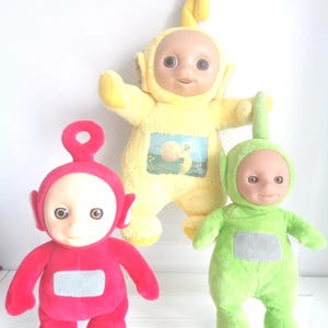 Set of 3 Teletubby Soft Plush Toys Laa Laa with Hologram + Po + Dipsy 12 inch