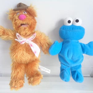 Vintage Jim Henson Muppets Pair of Soft Plush Toys Fozzie Bear + Cookie Monster