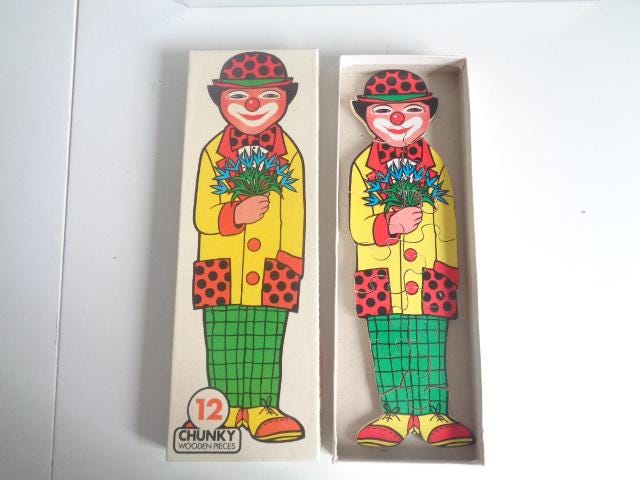 Gioco Puzzle Vintage Anni '50 - Clown E Topo In Plastica, Confezione Originale (NOS)