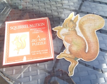 Vintage Beatrix Potter Squirrel Nutkin Wooden Jigsaw Puzzle Complete and Boxed