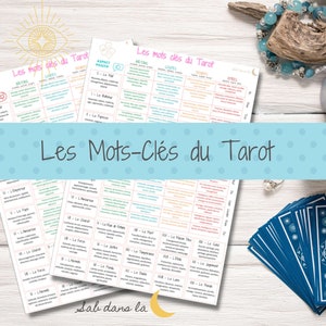 Hoja de palabras clave del tarot: lectura de cartas del tarot con aspectos positivos y negativos: tipo Rider Waite