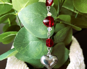 HEARTS SUN CATCHER for your plants or windows- red hearts Swarovski crystals - all stainless-steel, non-tarnish