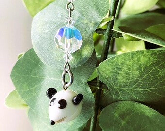 MOUSE SUN CATCHER for your plants or windows - Clear sparkling Swarovski crystals - lampworked glass 3D mouse- stainless-steel, non-tarnish