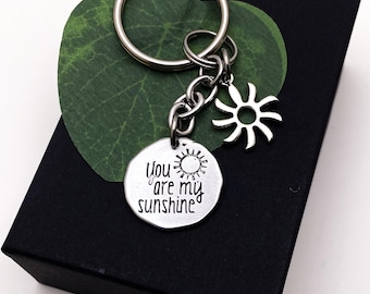 KEYCHAIN with "You are my Sunshine" and sun charm - gift for someone you love, bag charm, keyring, purse charm