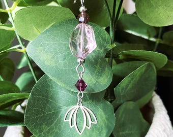 FLOWER SUN CATCHER for your plants or windows- rose pink Swarovski crystals - all stainless-steel, non-tarnish