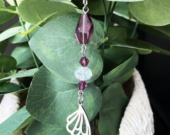 FLOWER SUN CATCHER for windows or plants - sparkling grape & clear Swarovski crystals - all stainless-steel metals, non tarnish