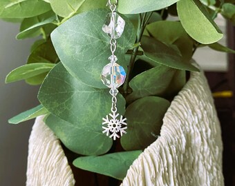 SNOWFLAKE SUN CATCHER for windows or plants - sparkling clear Swarovski crystals - all stainless-steel metals, non tarnish