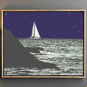 Um navio em uma noite estrelada - tela 8x12