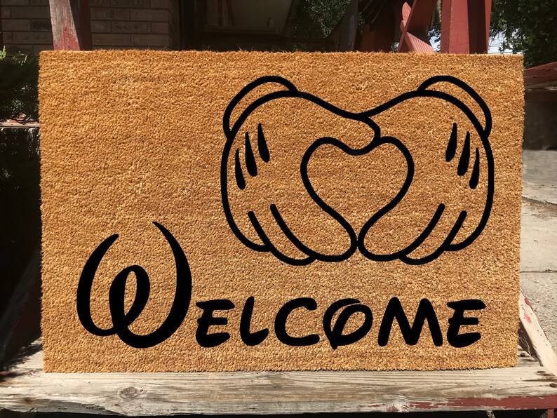 Disney Welcome Door Mat Mickey Mouse Happy Heart Hands Etsy
