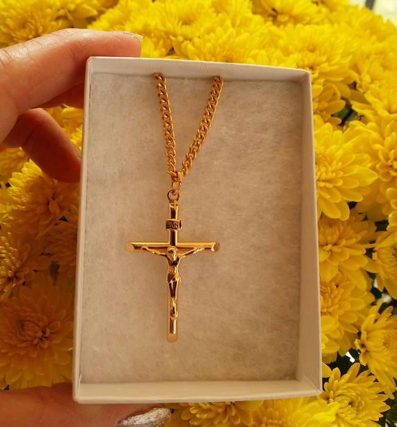 Men S 14k Gold Crucifix Cross Pendant 24 - Chain Necklace Crucifix Cross Pendant Men S 14k Gold Crucifix Cross Pendant 24 - Chain Necklace Crucifix Cross Pendant