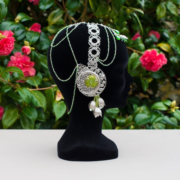 Coiffe Art Nouveau "Lady Green" - couronne - coiffe - diadème - collier - mariage - Mucha