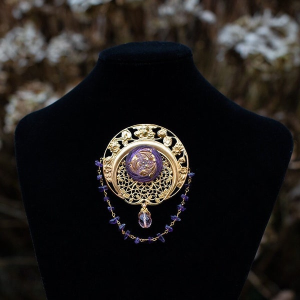Petite Broche Art Nouveau Vintage Style Mucha - Occasion - Bijou Ancien